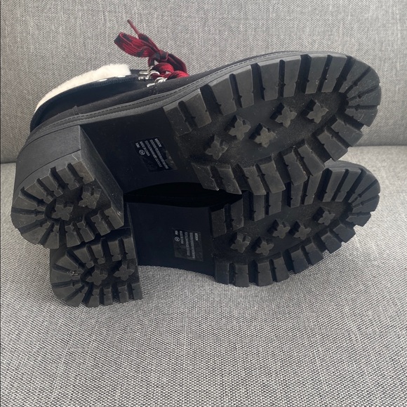 Jellypop mission, black faux suede with faux Sherpa trimmed Laced ankle boots 10 - Picture 6 of 11